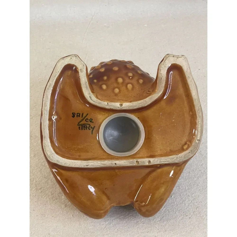 Vintage Italian Frog Coin Bank Mr Toad Pottery Ceramic Majolica Glaze Money Bank